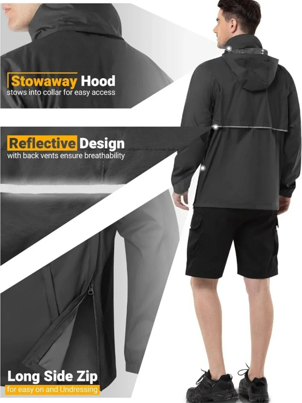 Lightweight Waterproof Packable Pullover Rain Jacket for Men - Outdoor